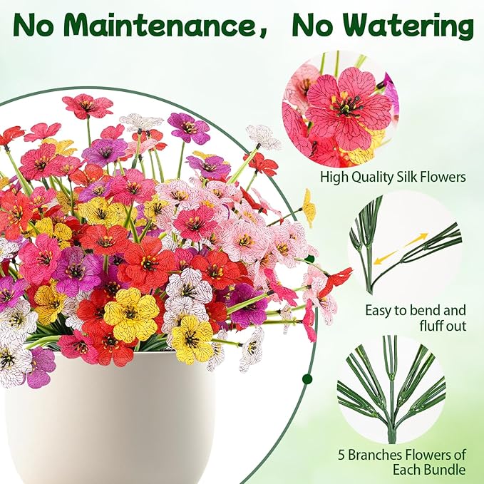 MACTING Artificial Spring Flowers for Outdoors 6 Bundles Fake Flowers UV Resistant Faux Plastic Plants No Fade for Planters Window Box Patio Porch Garden Yard Indoor Outside Decorations(Mix Color-1) MACTING