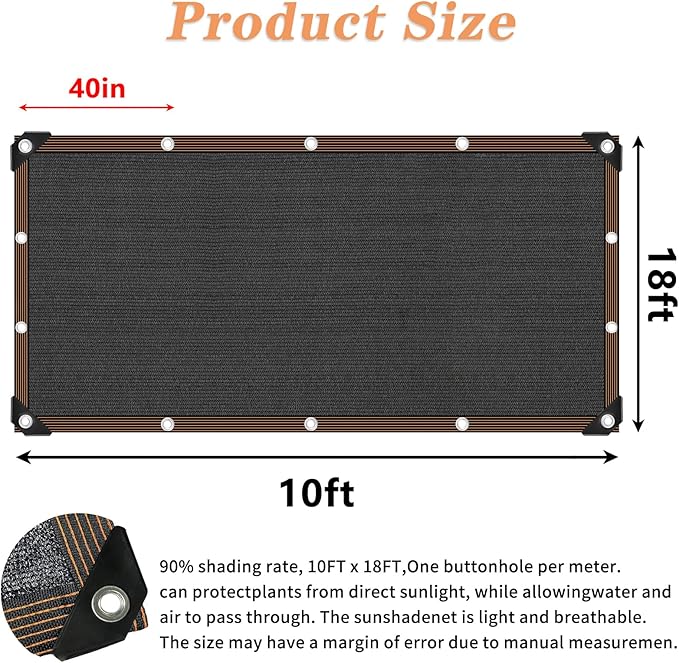 QLOFEI Shade Cloth for Garden, 90% Sunblock Neting Cover Shade Cloth with Grommets, UV Protection Screen for Patio Kennel Chicken Coop Pergola Greenhouse Plants Cover Mesh Tarp, 10x18 FT QLOFEI