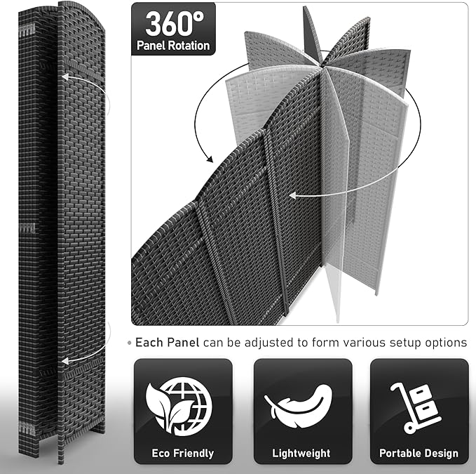 Sorbus 6 Panel Room Divider 6 ft. Tall - Privacy Screen, Extra Wide Double Hinged Panels, Mesh Hand-Woven Design, Partition Room Dividers and Folding Privacy Screens, Wall Divider for Room Separation Sorbus