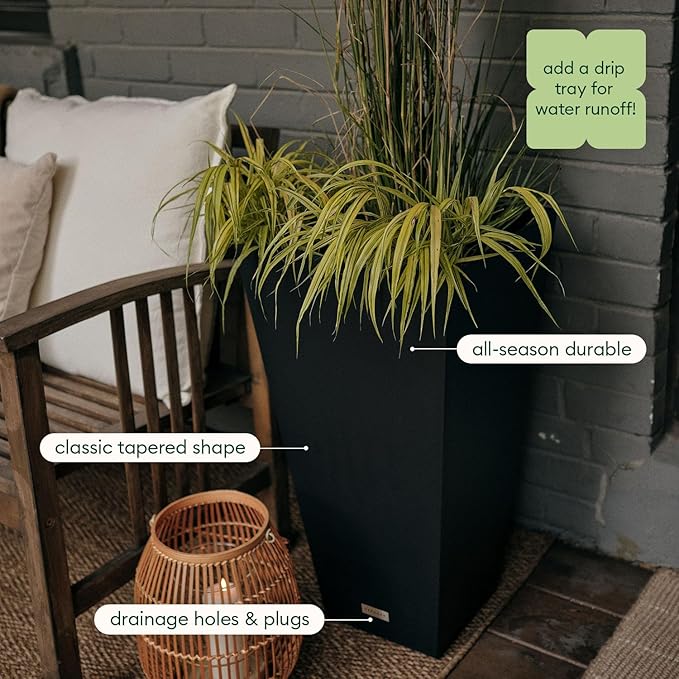 Veradek V-Resin Indoor/Outdoor Taper Planter (26 inch, Black) VeradekOutdoor