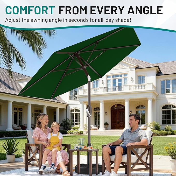 AreShark 7.5FT Patio Umbrella Table Market Umbrella with 6 Sturdy Ribs, Button Tilt/Crank, Heavy-Duty Outdoor Umbrellas for Pool, Deck, Garden and Backyard, Dark Green Rootora