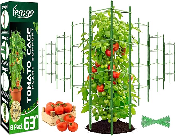 Legigo 8-Pack Up to 63inch Tomato Cages for Garden Plant Support- Garden Stakes Tomato Cage, Tomato Trellis for Potted Plants, Tomato Cages Plant Stakes for Climbing Vegetables Plants Flowers Legigo