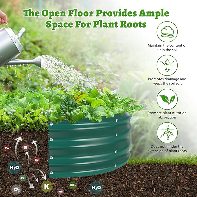 Oval Galvanized Planter Box, Metal Raised Garden Bed - 0.8MM Thick- Ideal for Outdoor Gardening and Planting of Vegetables Flowers Fruits Succulent Plants and Others (Green, 6X3X1 FT) TBMLC