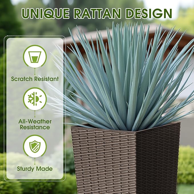 Devoko Resin Tall Planters for Outdoor Plants Set of 2, Large Taper Outdoor Planter Pots with 4 Drainage Holes, Flower Pots Modern Decor for Porch, Patio, Backyard, Home Garden (Brown, 32") DEVOKO