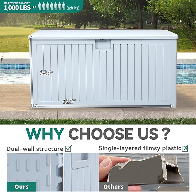 YITAHOME XXL 230 Gallon Large Deck Box,Outdoor Storage for Patio Furniture Cushions,Garden Tools with Flexible Divider,Waterproof,Lockable (White) YITAHOME