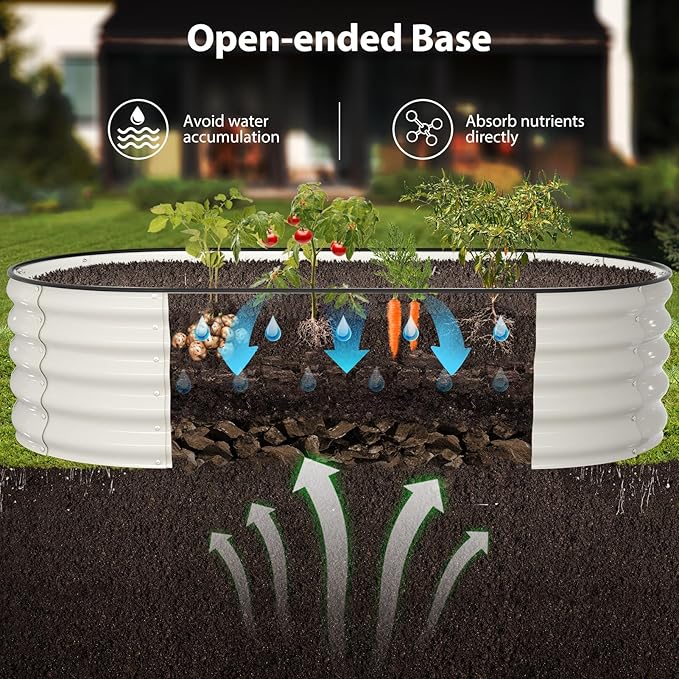 Raised Garden Bed Kit, 6x3x1.5 ft Galvanized Planter Box Outdoor with Safety Edging, Large Metal Raised Beds for Gardening Vegetables Flower Herb (Pearl White) Winpull