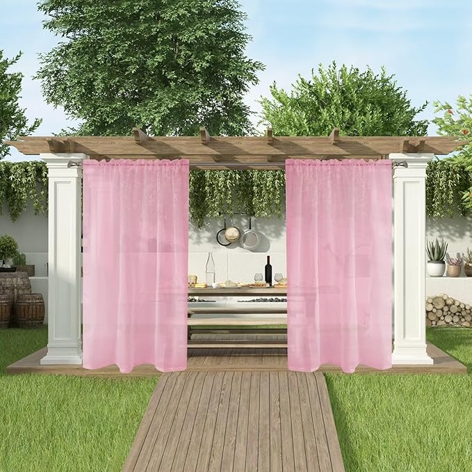 SpaceDresser Waterproof Outdoor Sheer Curtains for Patio - 4 Panels Rod Pocket Indoor Voile Sheer Curtain for Living Room,52W x 108L inch, Light Pink SpaceDresser