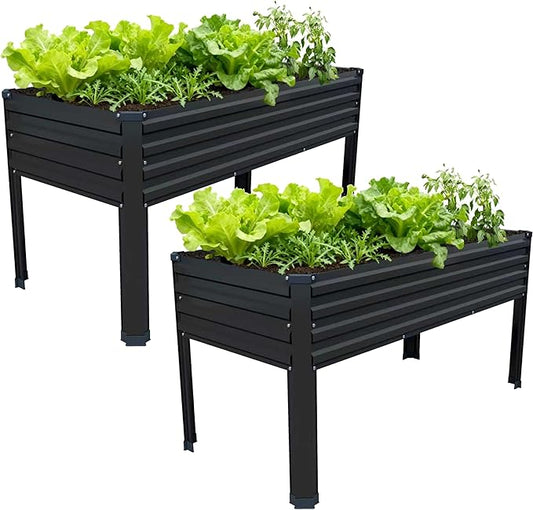 2PCS 48×24×30in Galvanized Raised Garden Bed,Metal Elevated Planter Box with Legs for Patio,Balcony,Backyard,300lb Capacity,Black Easllre