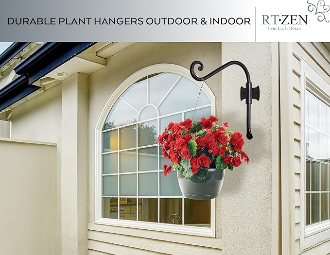 RTZEN Plant Hangers Indoor or Outdoor - Wrought Iron Metal Hanger Indoor Hook - Heavy Duty Wall Bracket Hooks for Hanging Plants Baskets Lanterns Wind Chimes - 2 Pack (Black Axe-Shape Hooks) RTZEN