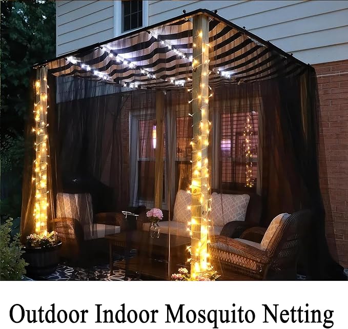 Extra Wide Outdoor Curtains Waterproof Black Voile Mesh Screen Lightweight Privacy Bug Netting for Patio Porch Balcony Pergola Terrace, W125 x L98 inch per Panel, 2 Panels Rootora