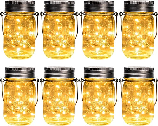 GIGALUMI Solar Mason Jar Lights, 8 Pack 30 Led String Fairy Lights Garden Lights Outdoor Waterproof Hanging Solar Lanterns for Outdoor, Garden, Patio, Lawn, Balcony Decoration GIGALUMI