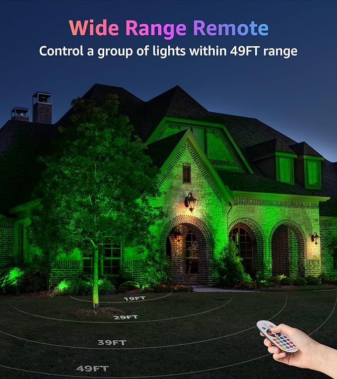 SUNVIE RGB Spot Lights Outdoor 12W LED Color Changing Landscape Lights with Remote Control 120V RGBW Landscape Lighting Waterproof Outdoor Spotlight for Yard Garden Patio Lawn Decorative, 2 Pack SUNVIE