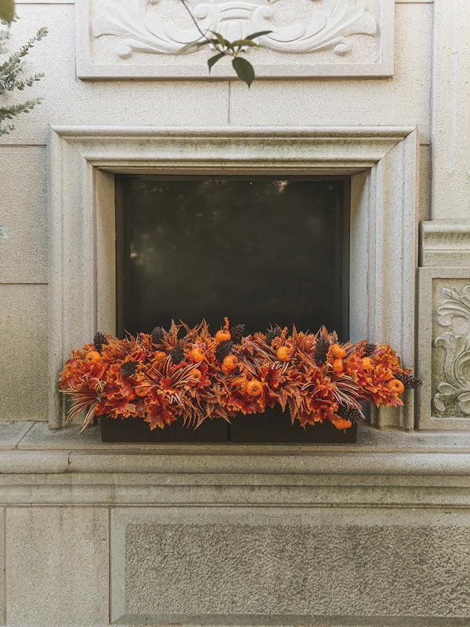13pcs Outdoor Artificial Maple Leaf Pumpkin Branch with Berry and Maple Leave for Indoor Outside Hanging Plants Garden Porch Window Box Home Wedding Farmhouse Décor Clycaloor