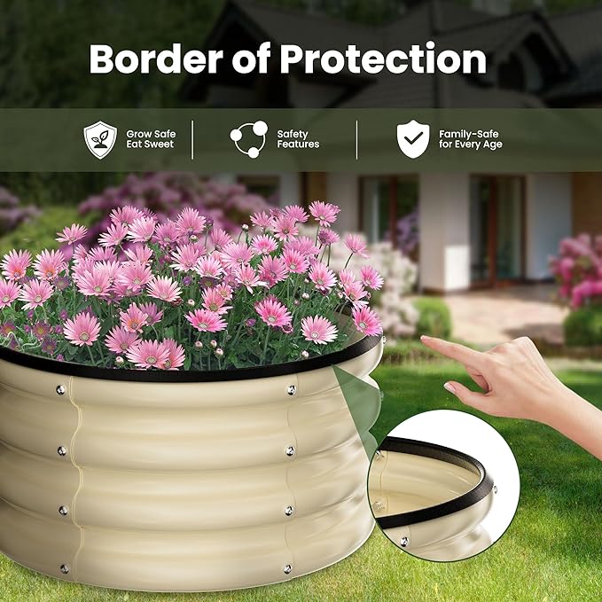 ZXZYHFTY Round Galvanized Raised Garden Bed kit,White Outdoor Garden Raised Planter Box, Round Large Metal Raised Garden Beds for Vegetable 2 * 2 * 1ft 3 Pcs ZXZYHFTY