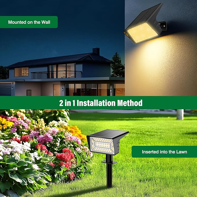 Solar Spot Lights Outdoor with 60 LED & Auto On/Off, 4 Pack Solar Lights Outdoor Waterproof IP68 with 3 Lighting Modes, 2-in-1 Solars Landscape Light for Outside, Garden, Yard(Warm White) Rootora
