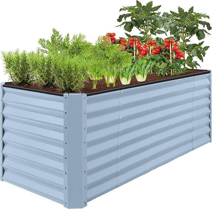 Best Choice Products 8x2x2ft Raised Outdoor Metal Garden Bed, Deep Root Box Planter for Vegetables, Flowers, Herbs, 240 Gallon Capacity, 100% Non Toxic Materials - Mist Blue BestChoiceProducts