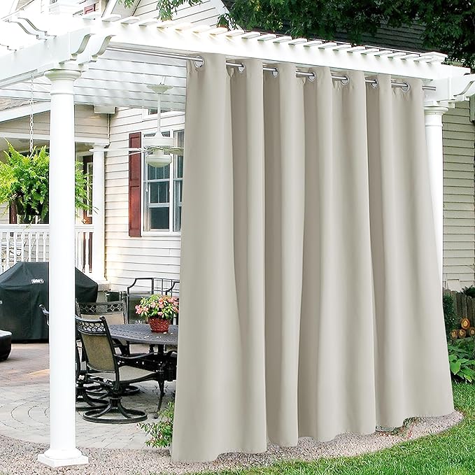 RYB HOME Extra Wide Outdoor Curtains for Patio Waterproof Heavy Duty Thermal Insulated in Summer Full Coverage Privacy for Porch, Cabana & Pergola, W100 x L95, Natural, 1 Panel RYBHOME