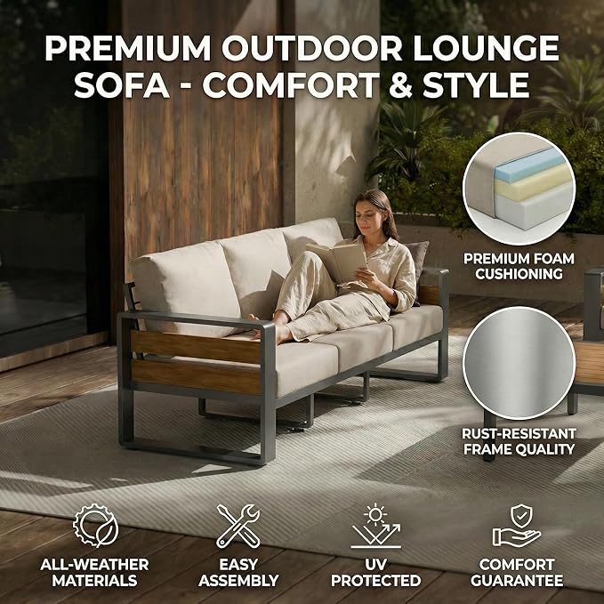 ZANDOR Aluminum Outdoor Patio Furniture Set, 5-Piece Metal Modern Outside Sectional Conversation Lawn Furniture with Coffee Table & Washable Thick Cushions,Seating Sofa for Garden/Backyard/Porch Grey ZANDOR%7CCraftingYourOutdoorElegance