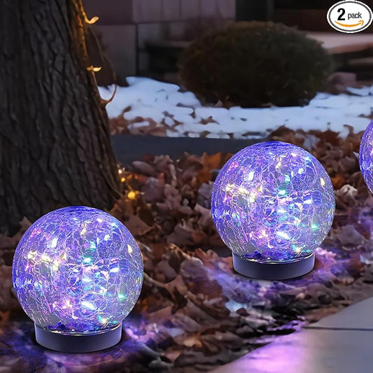 Solar Globe Lights Outdoor Waterproof-Solar Balls-Solar Garden Lights-Orbs for Outside 2 Pack Cracked Glass Ball for Lawn Patio Yard Backyard Decorations MLKNK