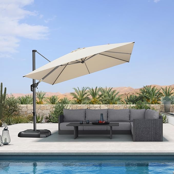 PURPLE LEAF 10 Feet Patio Umbrella Outdoor Cantilever Square Umbrella Aluminum Offset Umbrella with 360-degree Rotation for Garden Deck Pool Patio, Beige PURPLELEAF