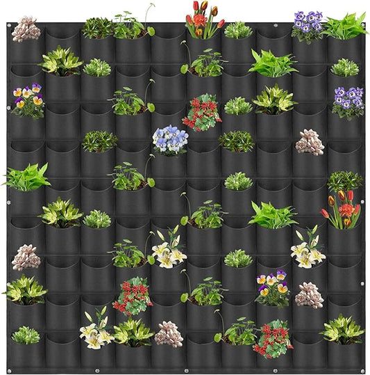 Hanging Planting Grow Bags, 90 Pockets Wall Planter Wall Mounted Grow Bag Outdoor Indoor Gardening Vertical Greening Flower Container, Planting Bags Storage Bags(1.1 m × 1.1 m, Black) LITLANDSTAR