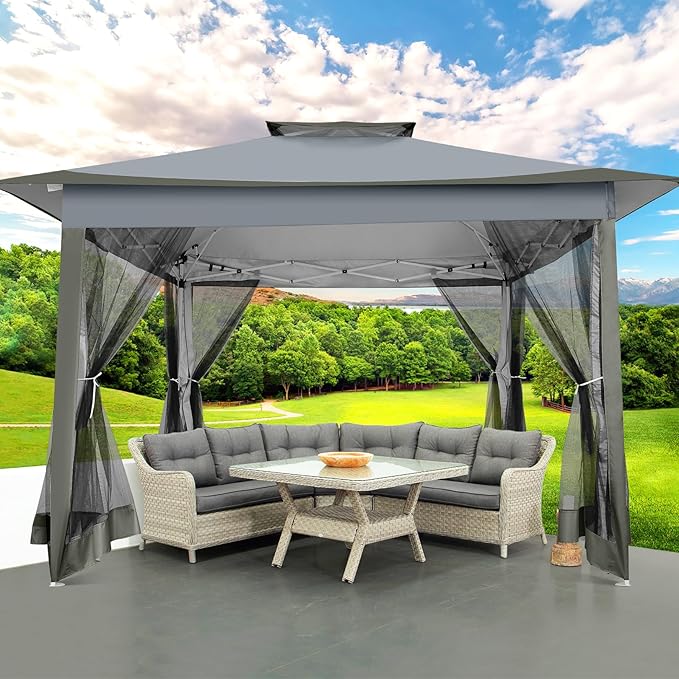 COBIZI 12x12 FT Pop up Gazebo on Clearance Outdoor pop up Canopy Tent,carpas para Patio, Shelter Tents with Sandbags & Portable Carry Bag, Patio Gazebos for Camping, Garden & Lawn, Darkgrey(Upgraded) COBIZI