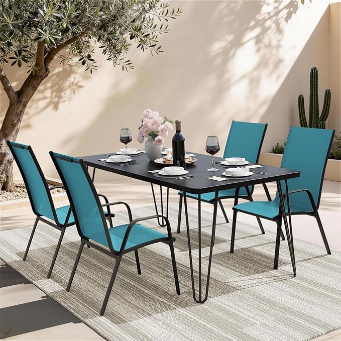 JEAREY Patio Dining Chairs Set of 4, Outdoor Stackable Dining Furniture Set, All Weather Dining Set for Lawn, Garden, Backyard, Poolside, Peacock Blue JEAREYOutdoorsCollection