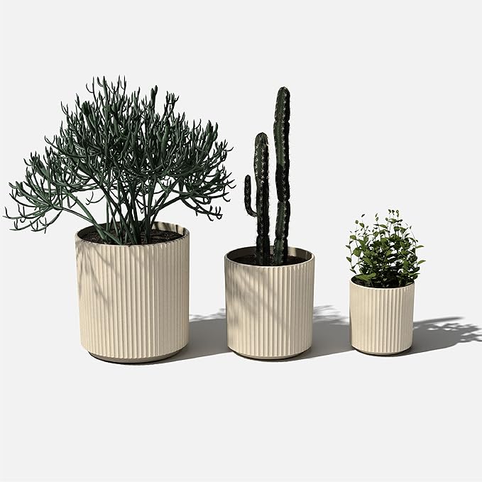 Veradek Demi Series Set of 3 Round Planters for Porch, Patio, Backyard | Durable Plastic-Concrete Material | Modern Décor for Tall Plants, Flower VeradekOutdoor