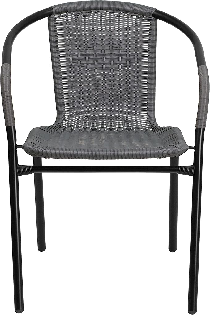Flash Furniture Lila Modern Rattan Indoor/Outdoor Stackable Dining Chairs, Stacking Rattan Bistro Chairs for Patio or Restaurant, Set of 4, Gray FlashFurniture
