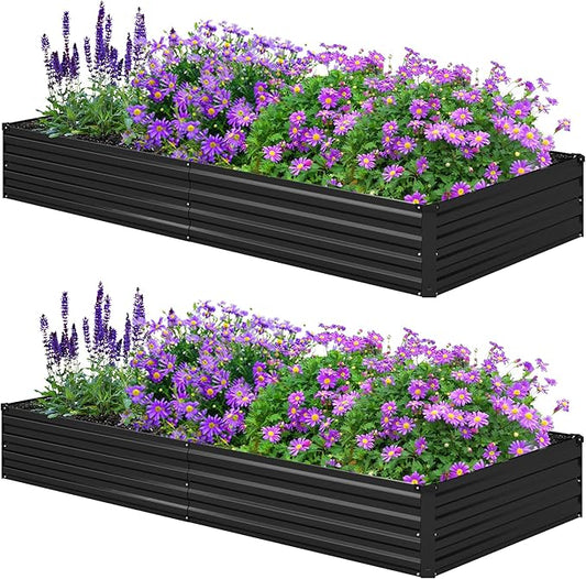 8x4x1ft(2 Pack) Galvanized Raised Garden Bed,Outdoor Planter Box Metal Patio Kit Planting Bed for Vegetables Flowers Herb,Black Foxlang