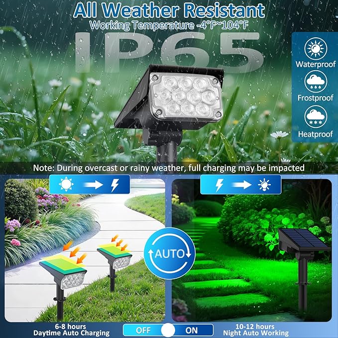 T-SUNUS Green Solar Spot Lights Outdoor 4 Pack, IP65 Waterproof Landscape Spotlights 2 Modes Dusk to Dawn for St Patricks Day Halloween Christmas Tree Pond Patio Garage Statue Graveyard Garden Flag T-SUNUSLighting
