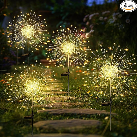 GIGALUMI Garden Decor Outdoor Lights 120LED 4Pack, Solar Garden Lights for Christmas Outside Fairy Firework Decorative,Solar Powered for Yard Pathway Flowerbed Planter Balcony Patio Decor (Warm White GIGALUMI