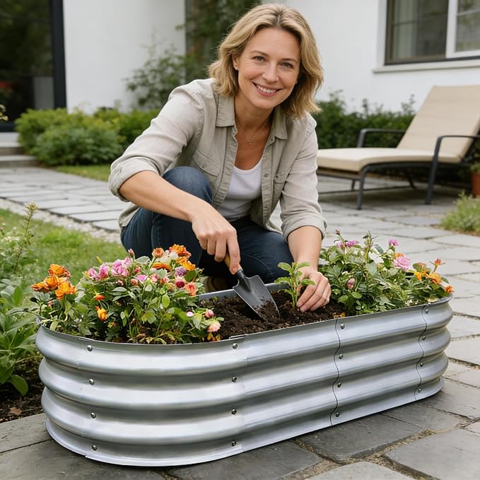 Gardmax 2 Pack Galvanized Raised Garden Bed, Lightweight Planter Boxes Outdoor with Easy Assembly, Large Garden Bed for Vegetables, Fruits, Flower Silver ChooseGardmaxforbetterlife