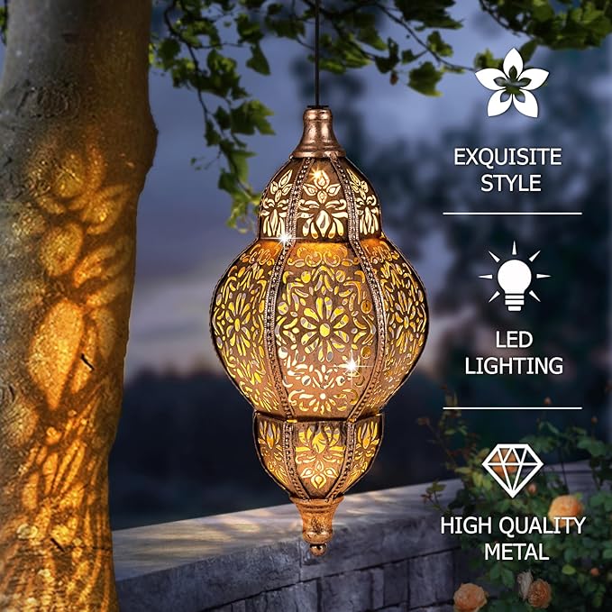 Solar Lanterns Outdoor Waterproof, Hanging Solar Lantern Garden Decor, Decorative Garden Lights for Yard, Patio, Lawn, Porch, Unique Housewarming Gifts (Moroccan) SUCUY