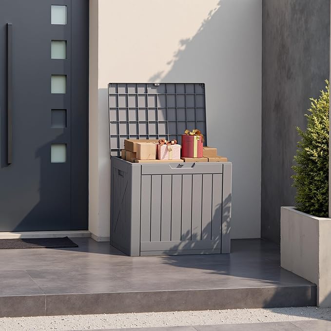 Patiowell 43 Gallon Resin Deck Box, Outdoor Storage Box for Patio Furniture, Deliveries, Pool Supplies,Waterproof and Lockable (Grey) Patiowell