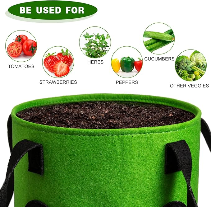 2 Pack Green Upside Down Tomato & Herb Planter, Outdoor Hanging Durable Aeration Fabric Strawberry Planter Bags Homyhoo