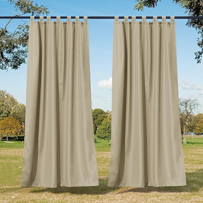 NICETOWN 2 Panels Outdoor Curtains for Patio Waterproof, Sun Block Tab Top Thermal Insulated Outdoor Vertical Drapes Privacy for Pergola/Gazebo/Bath, W55 x L95 Inch, Taupe NICETOWN