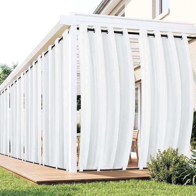 Outdoor Curtains for Patio Waterproof 6 Panels - Windproof, Privacy, Weatherproof Outside Drapes for Gazebo Pergola Porch, Grommet Top and Tab Bottom, 54x120 Inch, White RichSets