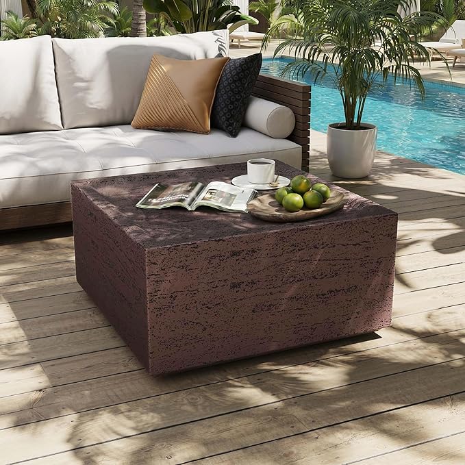 UPHA Outdoor Square Coffee Table, Small Modern Minimalist Accent Tables, Low Light Concrete Center Table for Living Room, Outside Patio, Deck, 28×28×13, Rust Red UPHA
