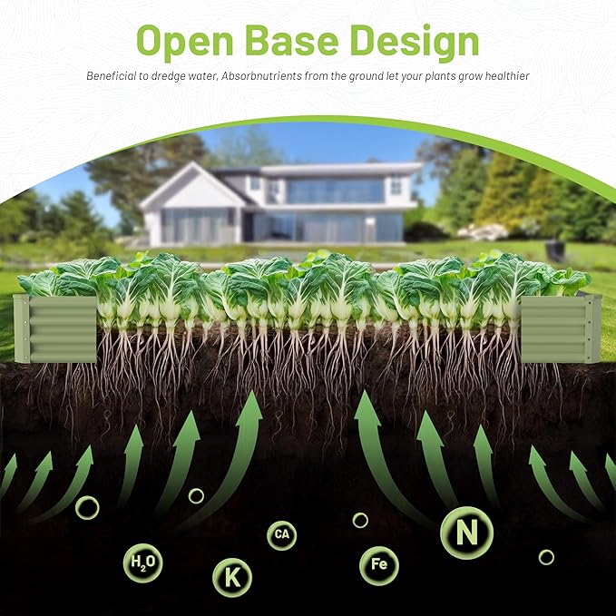2PCS 8x4x1FT Galvanized Raised Garden Bed, Galvanized Planter Raised Garden Boxes Outdoor, Large Metal Raised Garden Beds for Vegetables-Green AyenGuard