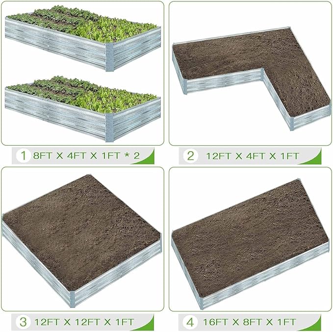 Galvanized Raised Garden Beds for Vegetables Large Metal Planter Box Steel Kit Flower Herb (8 x 4 x 1 ft * 2 Pack, Galvanized) FOYUEE