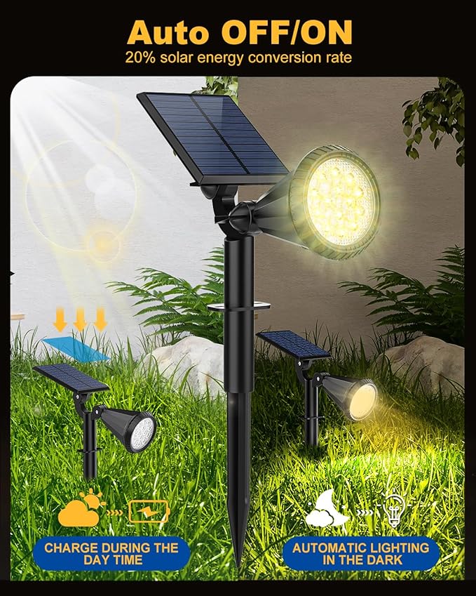 Outdoor Solar Spot Lights, 6 Pack IP65 Waterproof Spotlights with 4 Modes, Auto On/Off Solar Landscape Lights for Flood, Wall, Pathway (Warm White) FratinkSolarLights