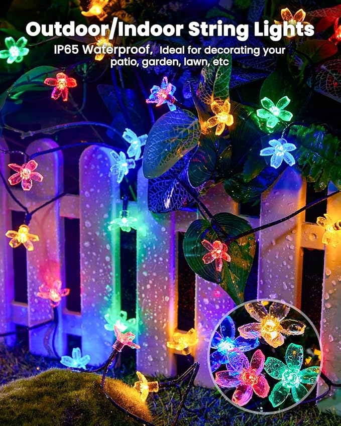 Brightown 2 Pack Total 52FT 120 LED Flower Solar String Lights Outdoor Waterproof Fairy Lights for Garden Yard Fence Patio Christmas Tree Wedding Party Decor, Multicolor Brightown