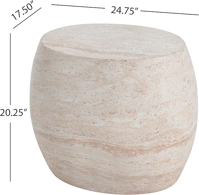 Christopher Knight Home Jayme 20.25" Indoor Outdoor Oval Accent Side Table, Patio Decorative End Table, Lightweight Concrete Garden Stool for Patio Living Room Balcony & Garden Decor, Travertine ChristopherKnightHome