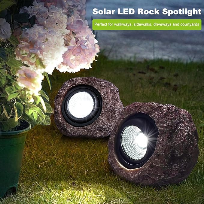Outdoor Solar Rock Light - 4 Pack, Fake Rock IP65 Waterproof LED Super Bright Spotlight for Deck, Staircase, Woods Garden, Walkway, Patio Pond Garden Decorative Nighttime Landscape Filler Lights Cloud+sakura
