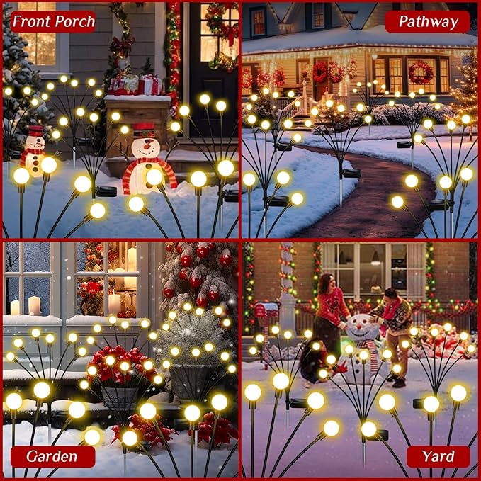 Solar Firefly Lights 16 LED Swaying Outdoor Waterproof Decorative Lights for Yard Patio Pathway Lawn Decorations (2 Pack, 8 Heads) ZFNN