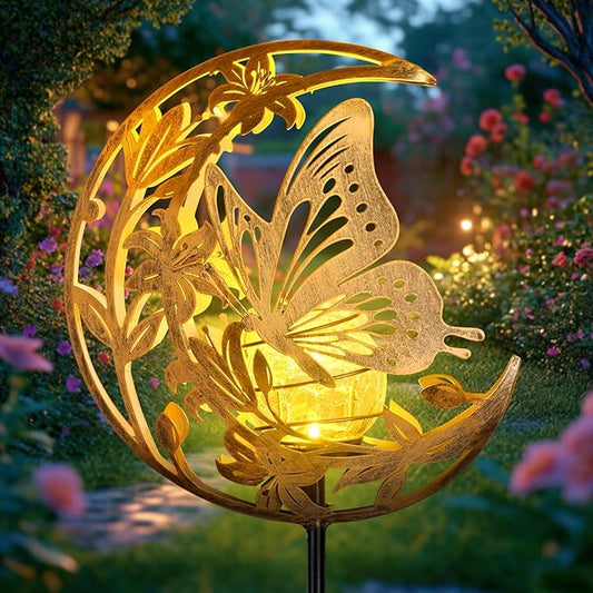 JOBOSI Solar Moon Butterfly Decorative Gift, Solar Butterfly Ground Stake Light, Mother's Day Gift,Gifts for Women Grandmother, Garden Lawn Decor Christmas & New Year Gift JOBOSI
