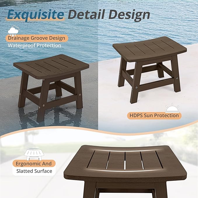 LUE BONA Outdoor Adirondack Ottomans, Footrest Footstool Set of 2, Outdoor Foot Rest for Patio, HDPS All Weather Waterproof Footrest Footstool for Adirondack Chair, Dark Brown LUEBONA