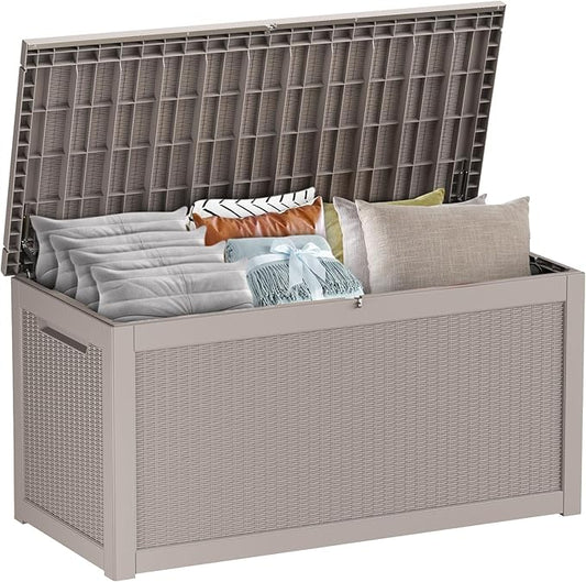 261 Gallon Outdoor Deck Box, Lockable Waterproof Outdoor Storage Boxes For Garden Tools,Indoor Cushions,Accessories Outside Storage Resin Weatherproof Container(Grey) MAIUSCOLI
