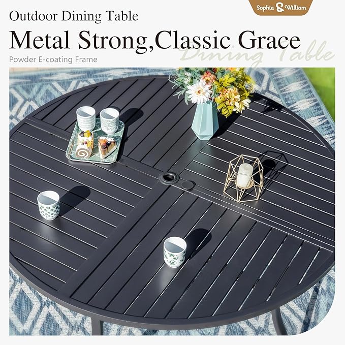Sophia & William Patio Sets 5 Pieces Patio Dining Set for 4, Textilene Swivel Dining Chairs Padded with Round Metal Dining Table Outdoor Dining Furniture All Weather Textilene for Garden Porch SophiaWilliam